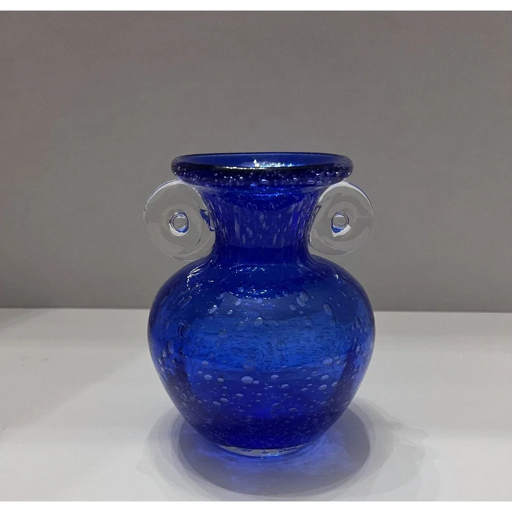 Vtg Hand Blown Cobalt Blue Vase With Shaved Pontil Bottom